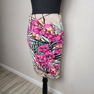Karen Kane Midi Skirt Womens Small Floral Business Casual Straight USA Colorful